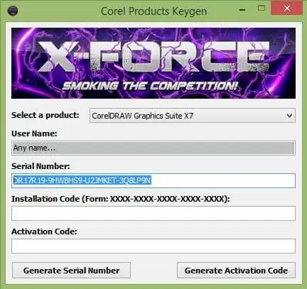 Mở keygen để cài đặt crack corel x7 